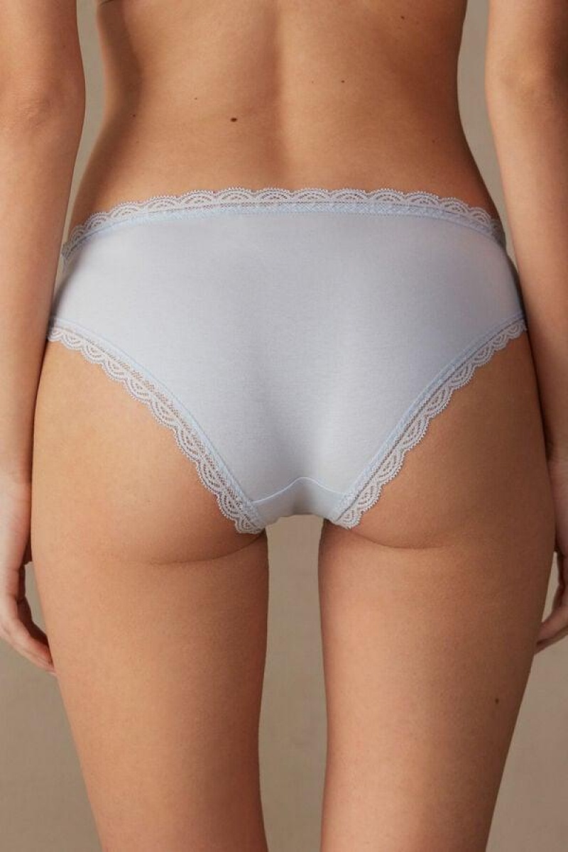 Intimissimi Cotton and Lace Women's Panties Blue | USA 2381VDR