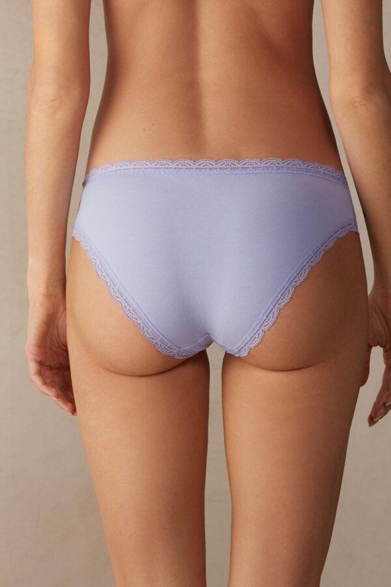 Intimissimi Cotton and Lace Women's Panties Lavender | USA 2384ZGU