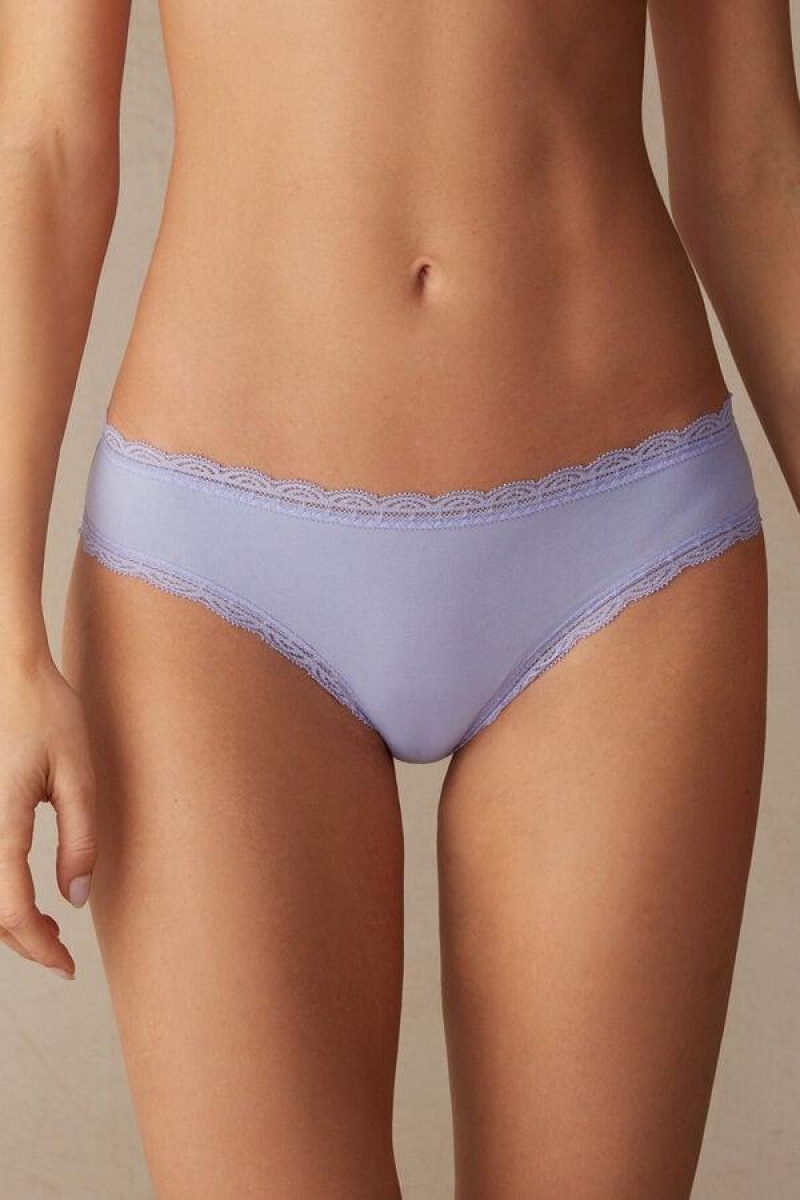 Intimissimi Cotton and Lace Women\'s Panties Lavender | USA 2384ZGU