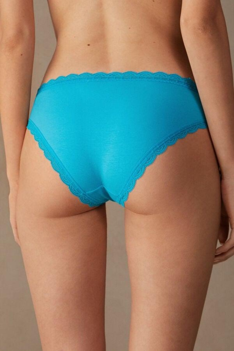 Intimissimi Cotton and Lace Women's Panties Turquoise | USA 2385LHI