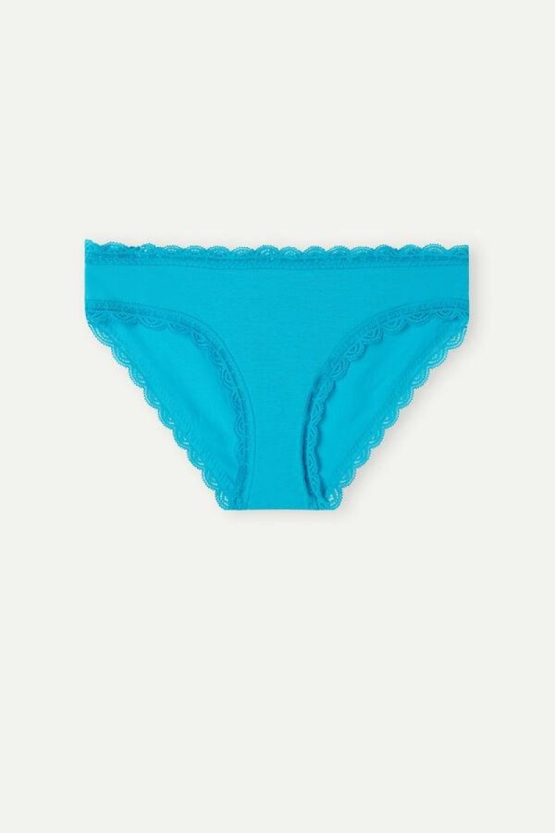 Intimissimi Cotton and Lace Women's Panties Turquoise | USA 2385LHI