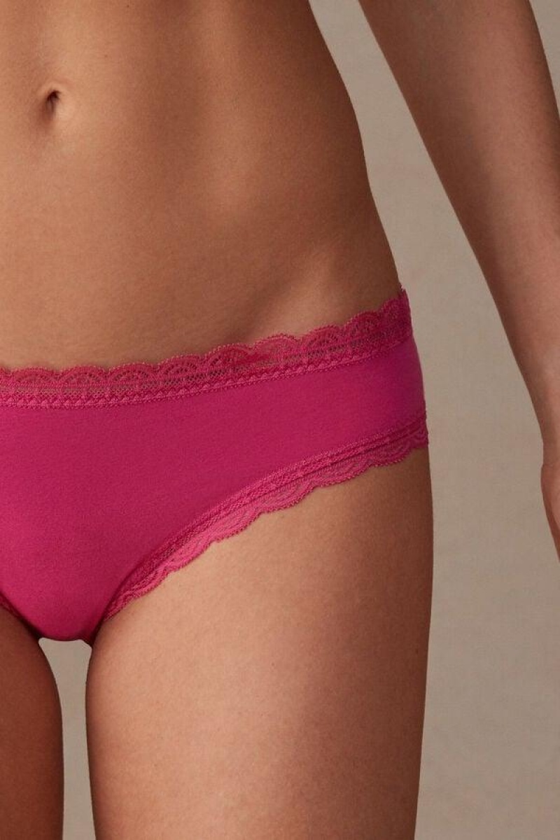 Intimissimi Cotton and Lace Women's Panties Pink | USA 2386KIO