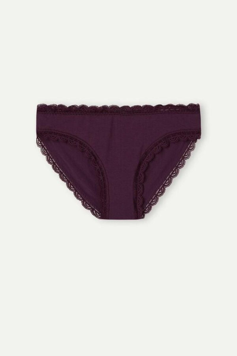 Intimissimi Cotton and Lace Women's Panties Purple | USA 2394PQJ