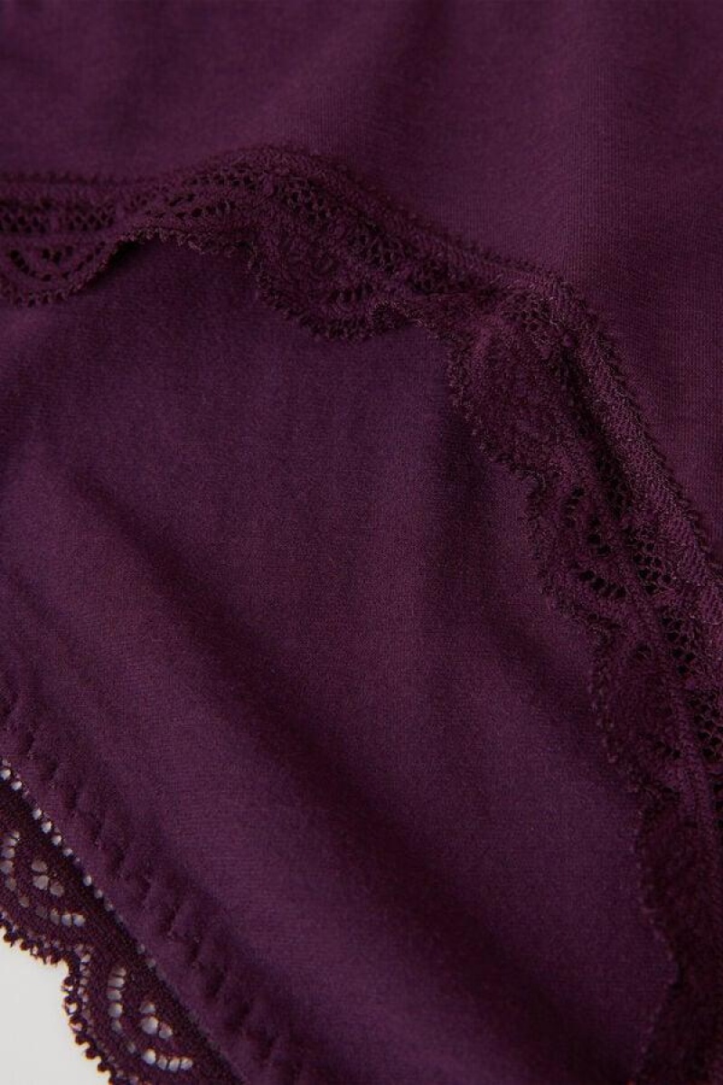 Intimissimi Cotton and Lace Women's Panties Purple | USA 2394PQJ