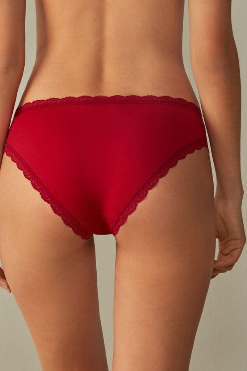 Intimissimi Cotton and Lace Women's Panties Red | USA 2401EXB