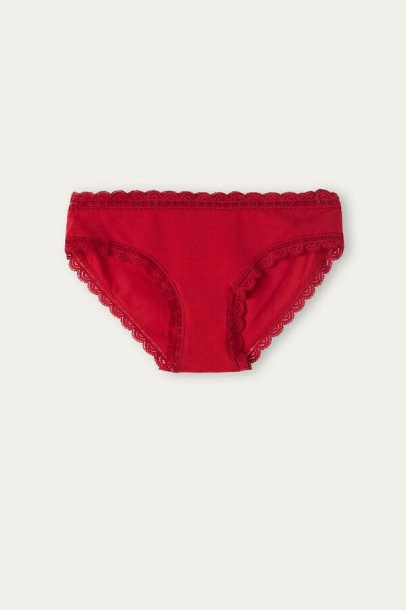 Intimissimi Cotton and Lace Women's Panties Red | USA 2401EXB