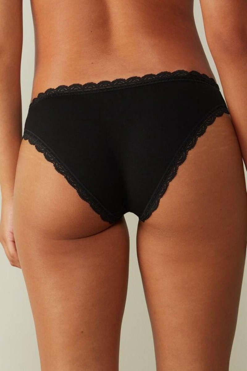 Intimissimi Cotton and Lace Women's Panties Black | USA 2410ZGU