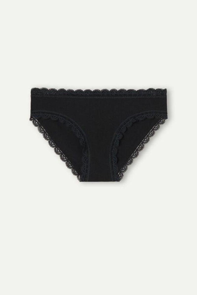 Intimissimi Cotton and Lace Women's Panties Black | USA 2410ZGU