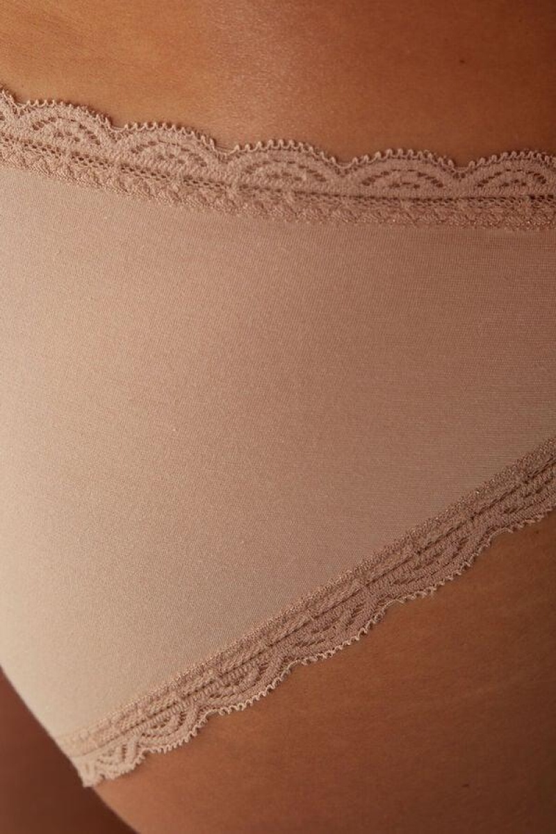 Intimissimi Cotton and Lace Women's Panties Beige | USA 2432BCE