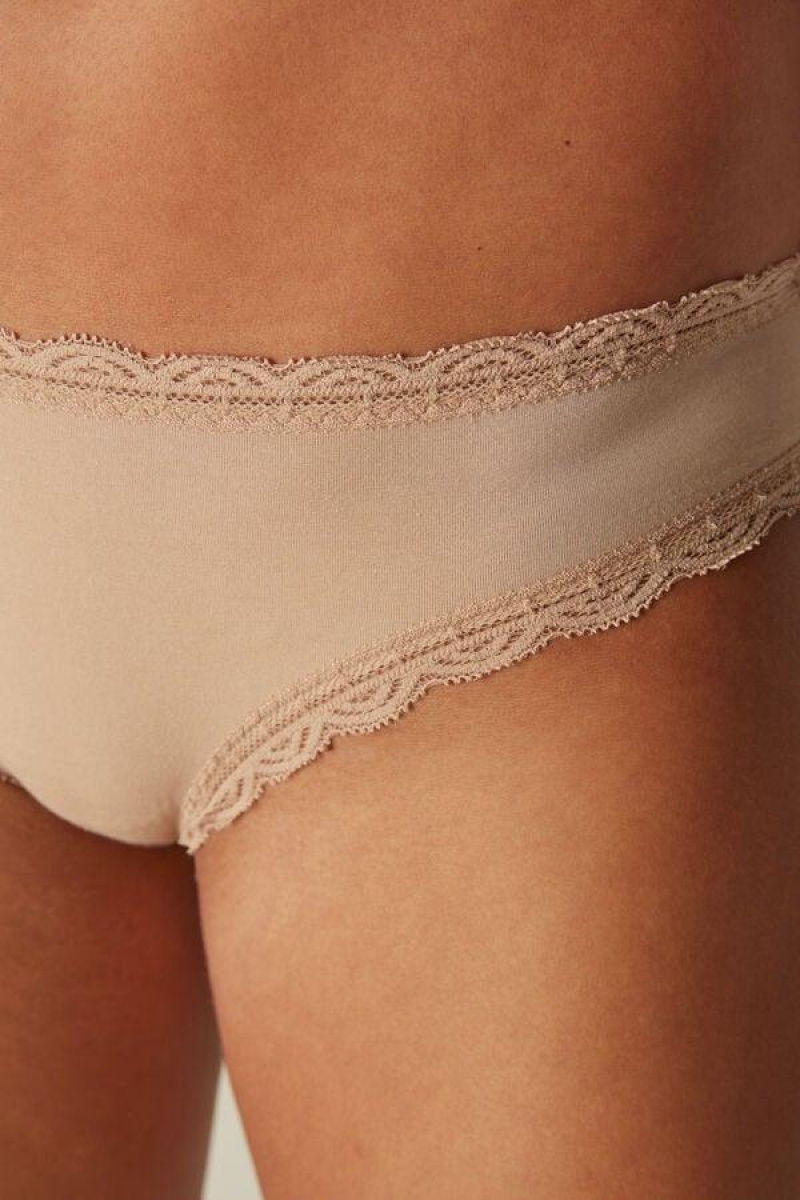 Intimissimi Cotton and Lace Women's Panties Beige | USA 2432BCE