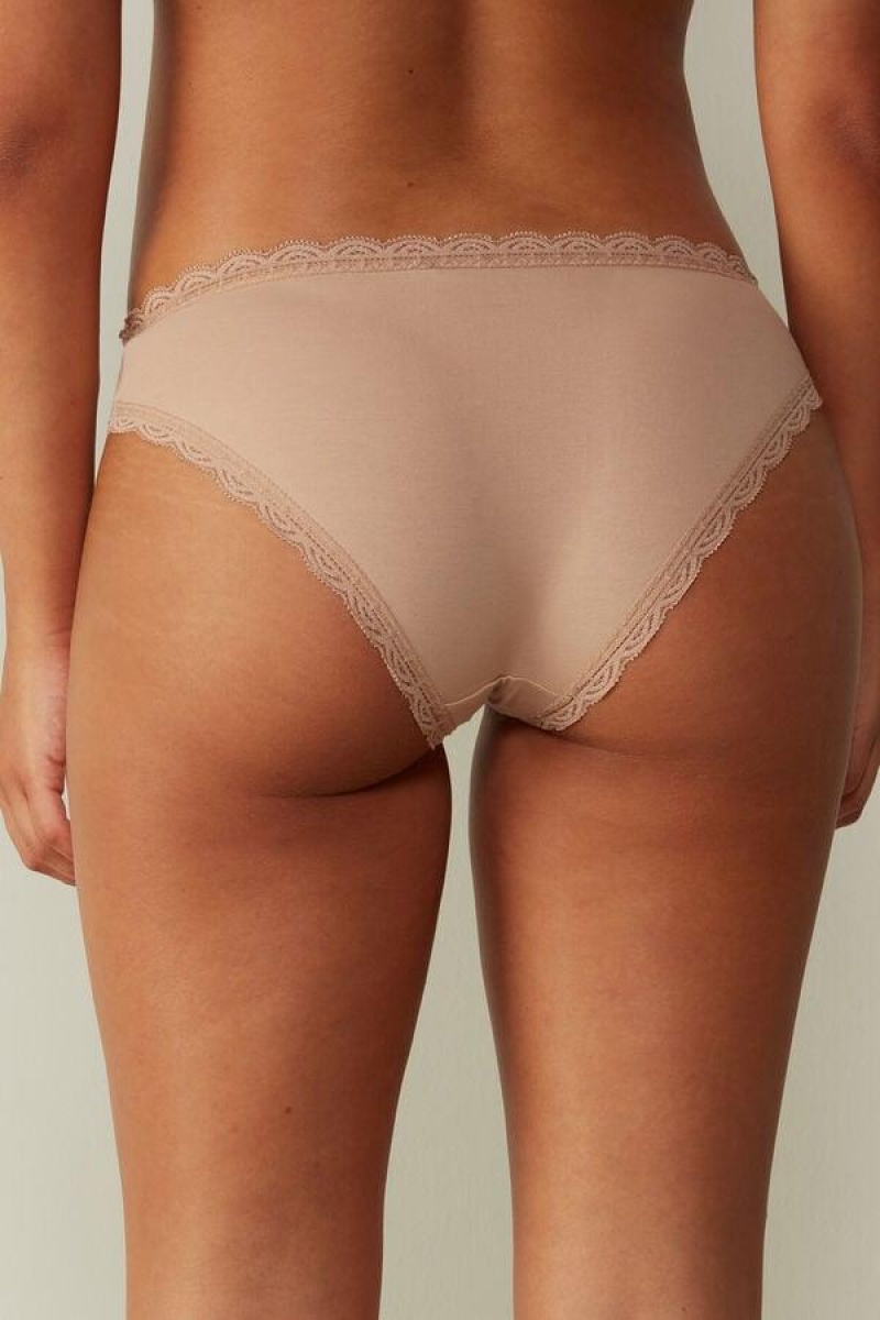 Intimissimi Cotton and Lace Women's Panties Beige | USA 2432BCE