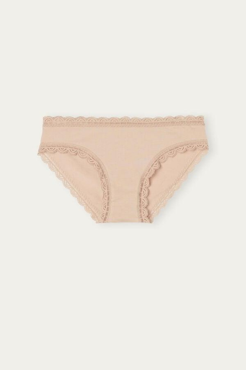 Intimissimi Cotton and Lace Women's Panties Beige | USA 2432BCE