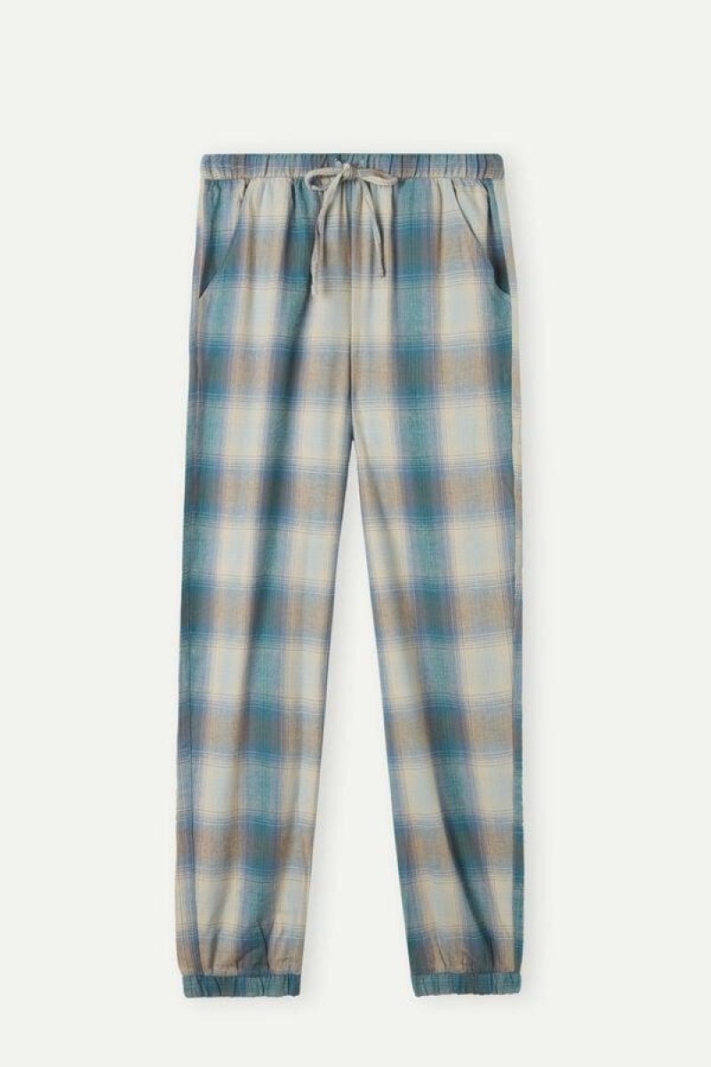 Intimissimi Cozy Mountains Brushed Cloth Pants with Cuffs Women's Pajamas Blue | USA 2065FMM