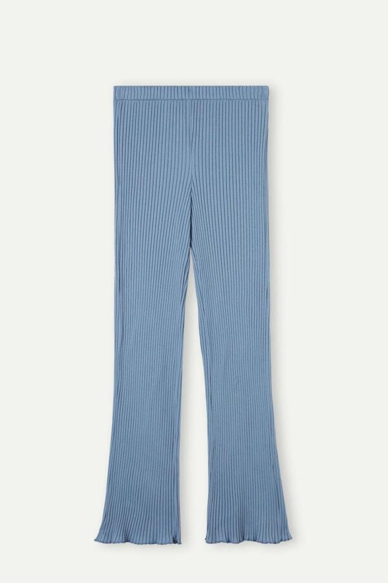 Intimissimi Cozy Mountains Ribbed Pants Women's Pajamas Blue | USA 2057YUK