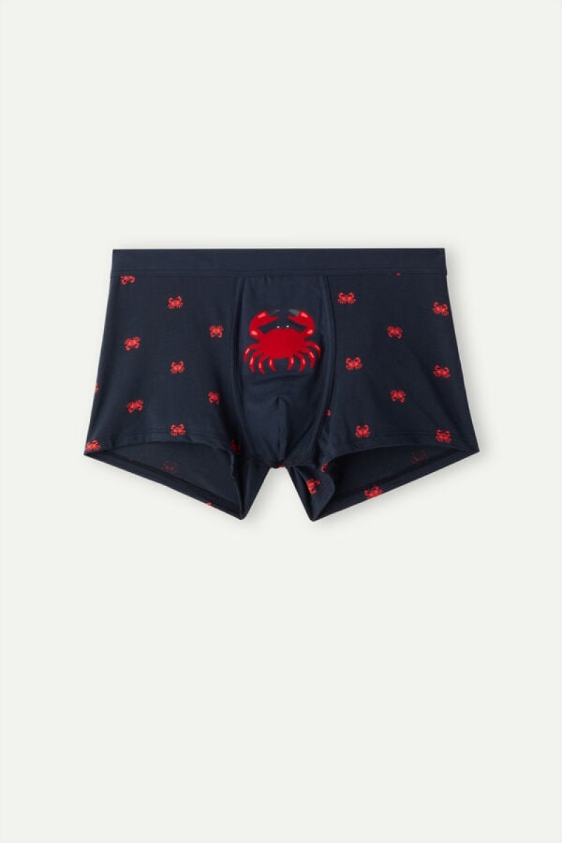 Intimissimi Crab in Stretch Supima® Cotton Men's Boxer Blue | USA 2650UTD