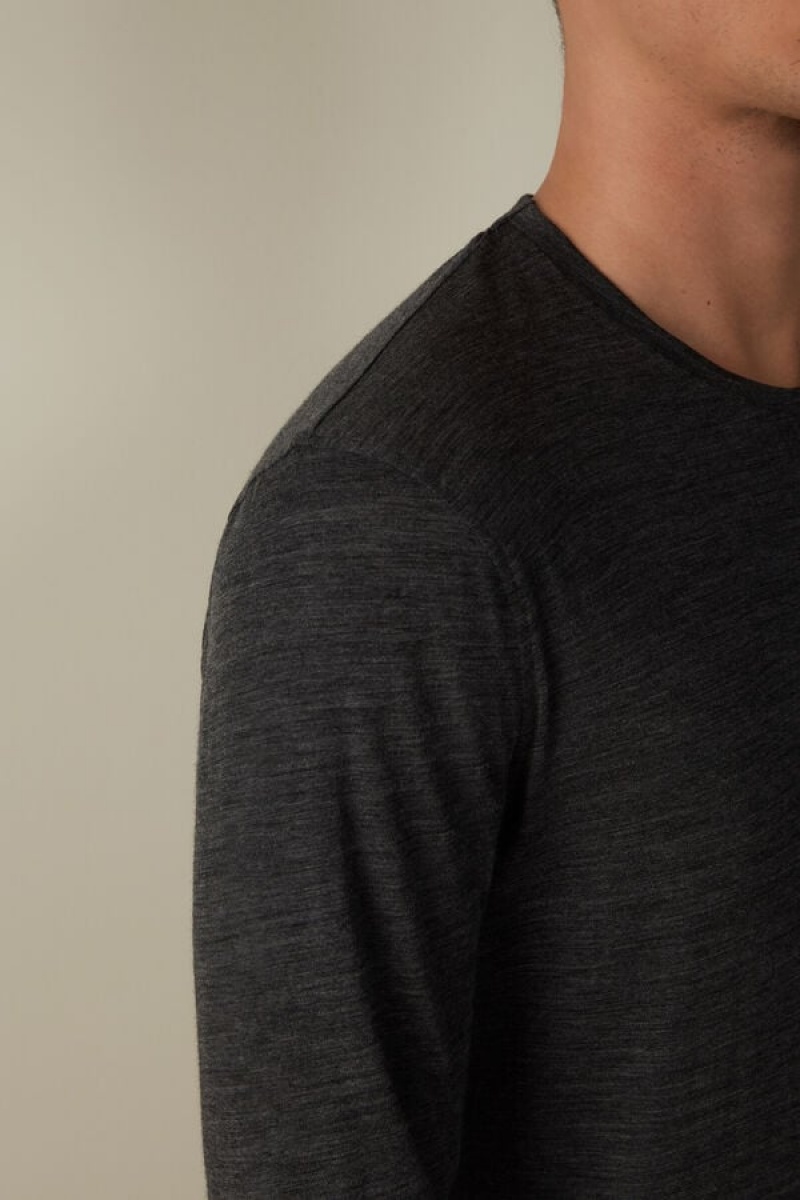 Intimissimi Crew-Neck Merino-Wool Top Men's Long Sleeve Grey | USA 2940QZJ