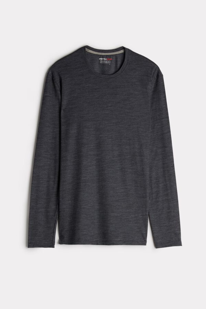 Intimissimi Crew-Neck Merino-Wool Top Men's Long Sleeve Grey | USA 2940QZJ