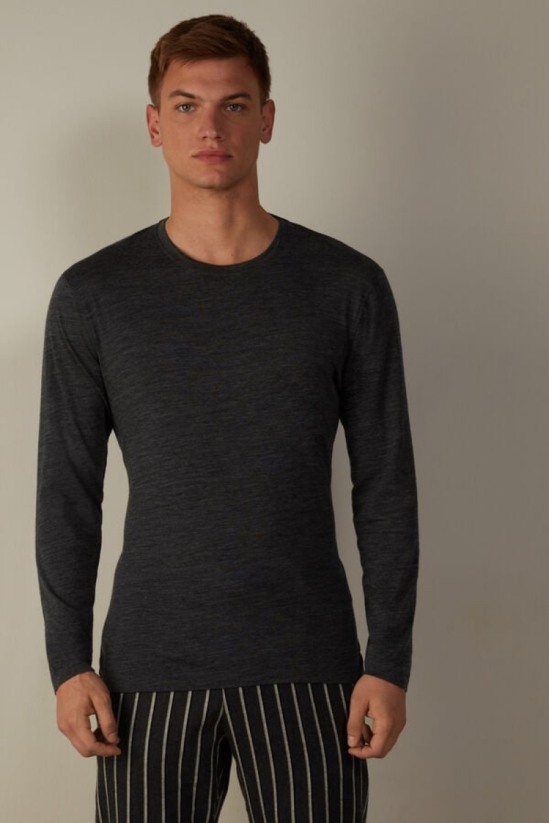 Intimissimi Crew-Neck Merino-Wool Top Men\'s Long Sleeve Grey | USA 2940QZJ