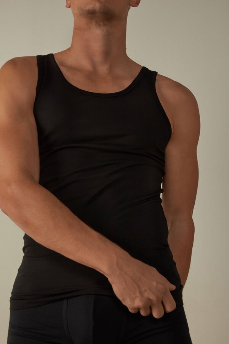 Intimissimi Crew Neck Men's Tank Top Black | USA 3035EXI