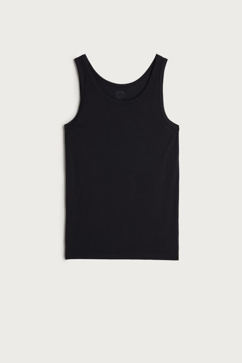 Intimissimi Crew Neck Men's Tank Top Black | USA 3035EXI