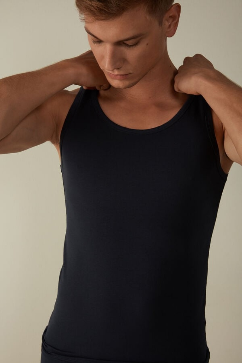 Intimissimi Crew Neck Men's Tank Top Blue | USA 3033TVY