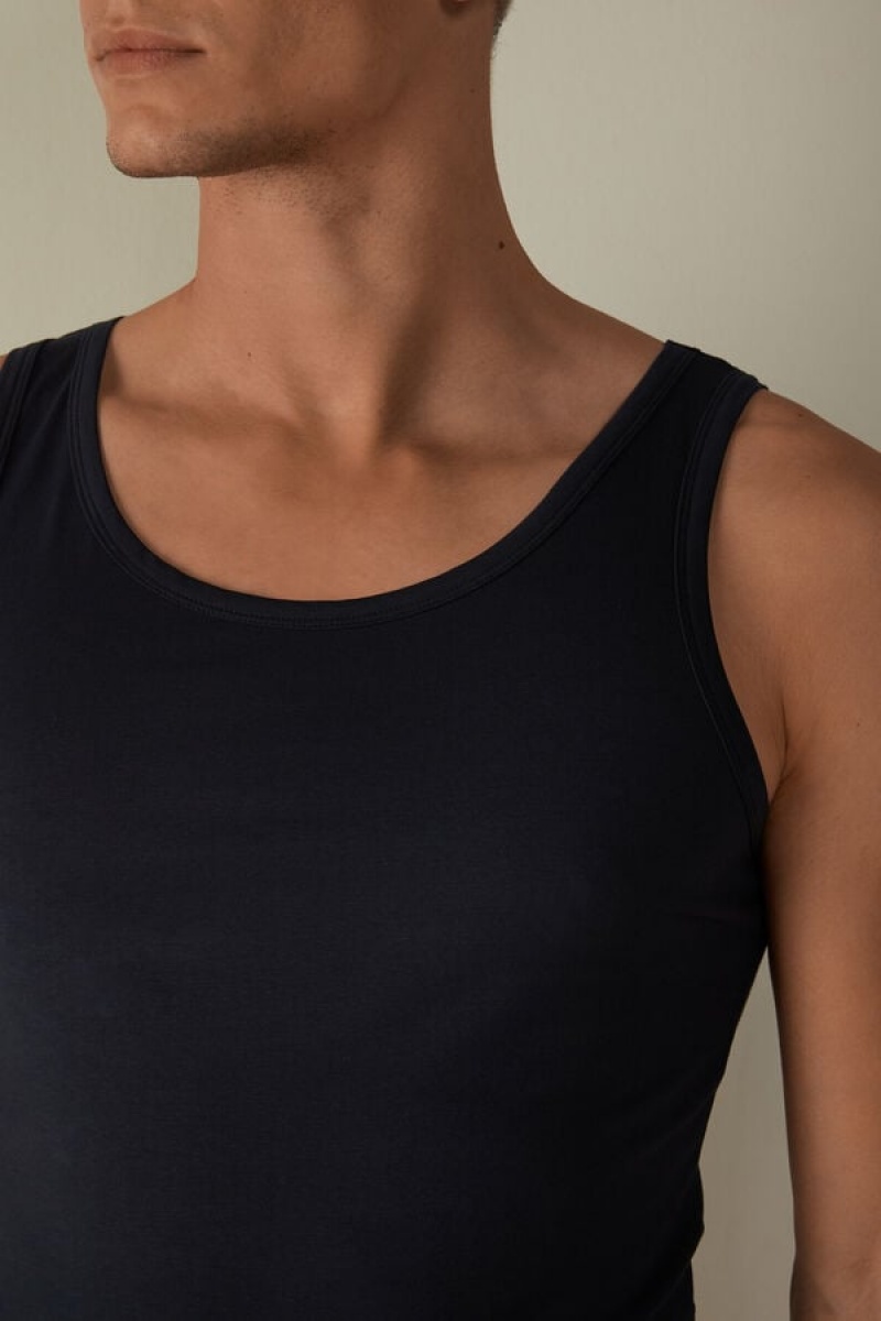 Intimissimi Crew Neck Men's Tank Top Blue | USA 3033TVY