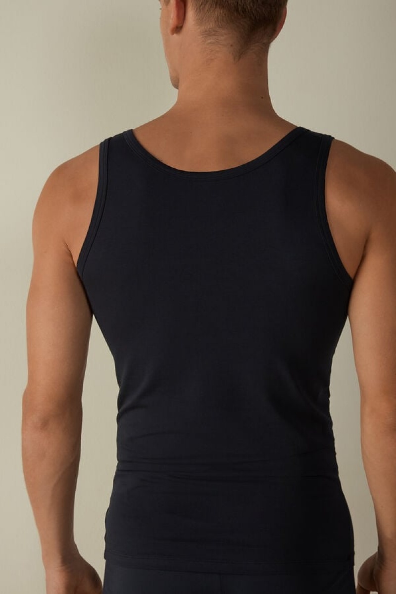 Intimissimi Crew Neck Men's Tank Top Blue | USA 3033TVY