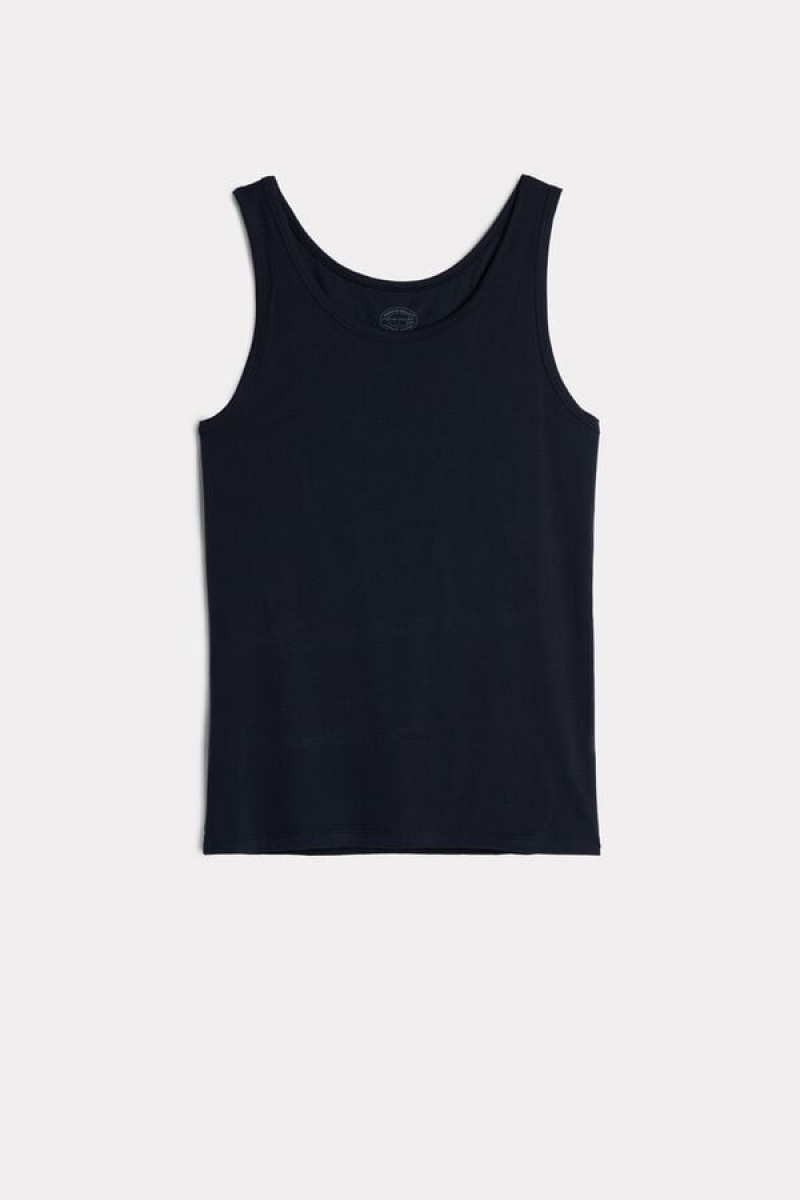 Intimissimi Crew Neck Men's Tank Top Blue | USA 3033TVY