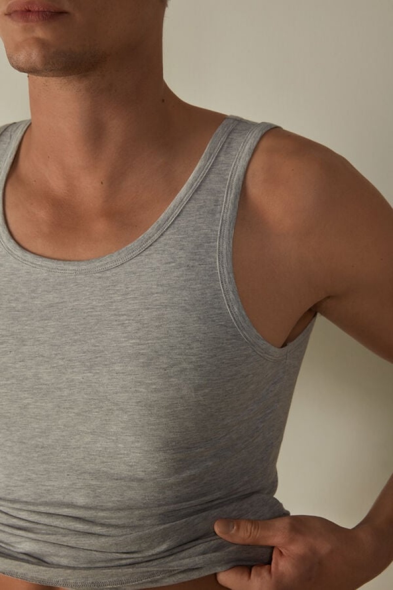 Intimissimi Crew Neck Men's Tank Top Light Grey | USA 3034RWU