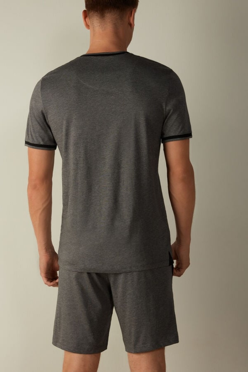 Intimissimi Cropped Basic Supima® Cotton Men's Pajamas Deep Grey | USA 2925HKW