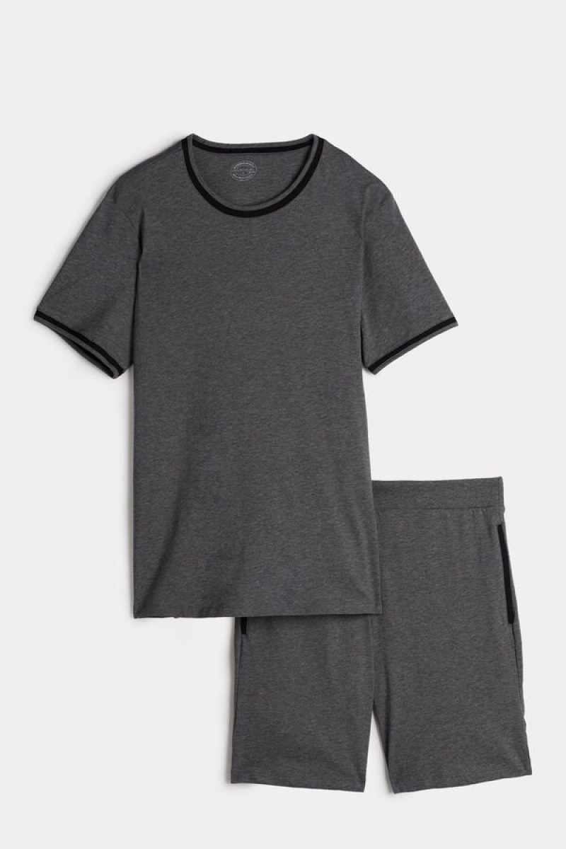 Intimissimi Cropped Basic Supima® Cotton Men's Pajamas Deep Grey | USA 2925HKW