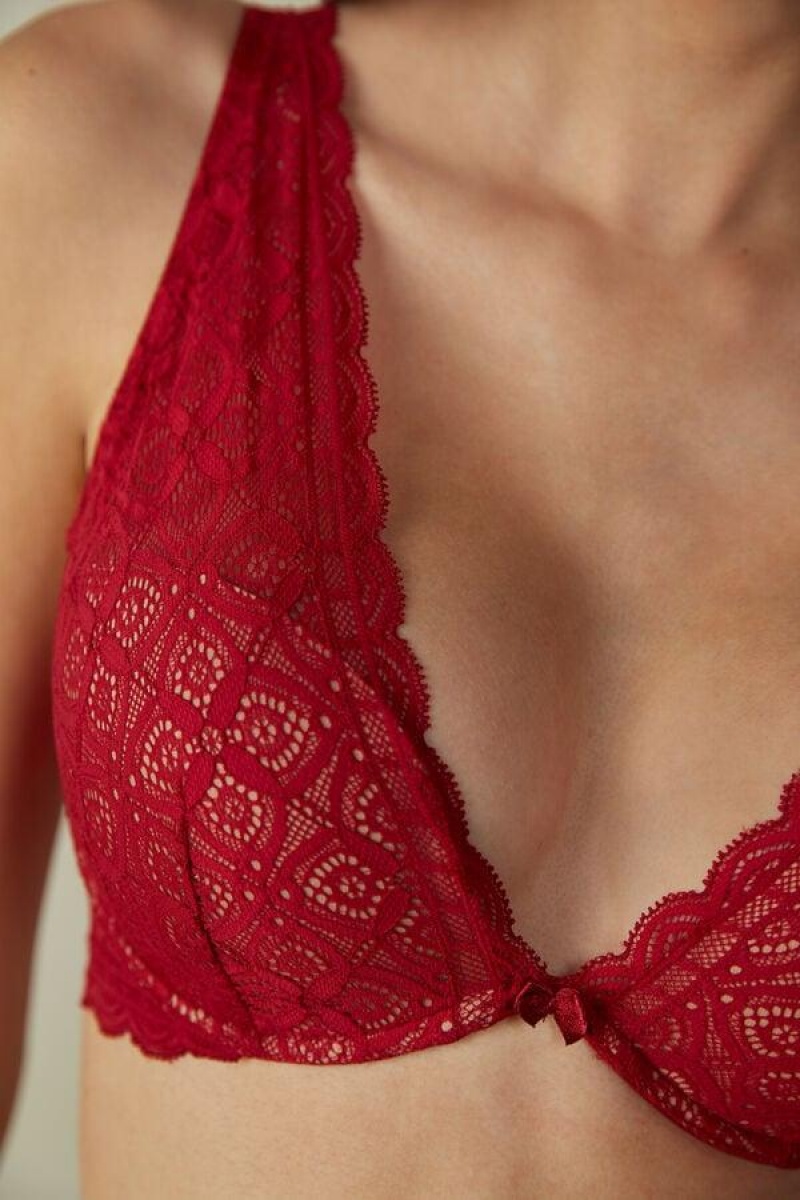 Intimissimi Elena Balconette in Lace Women's Bras Red | USA 1578XFU