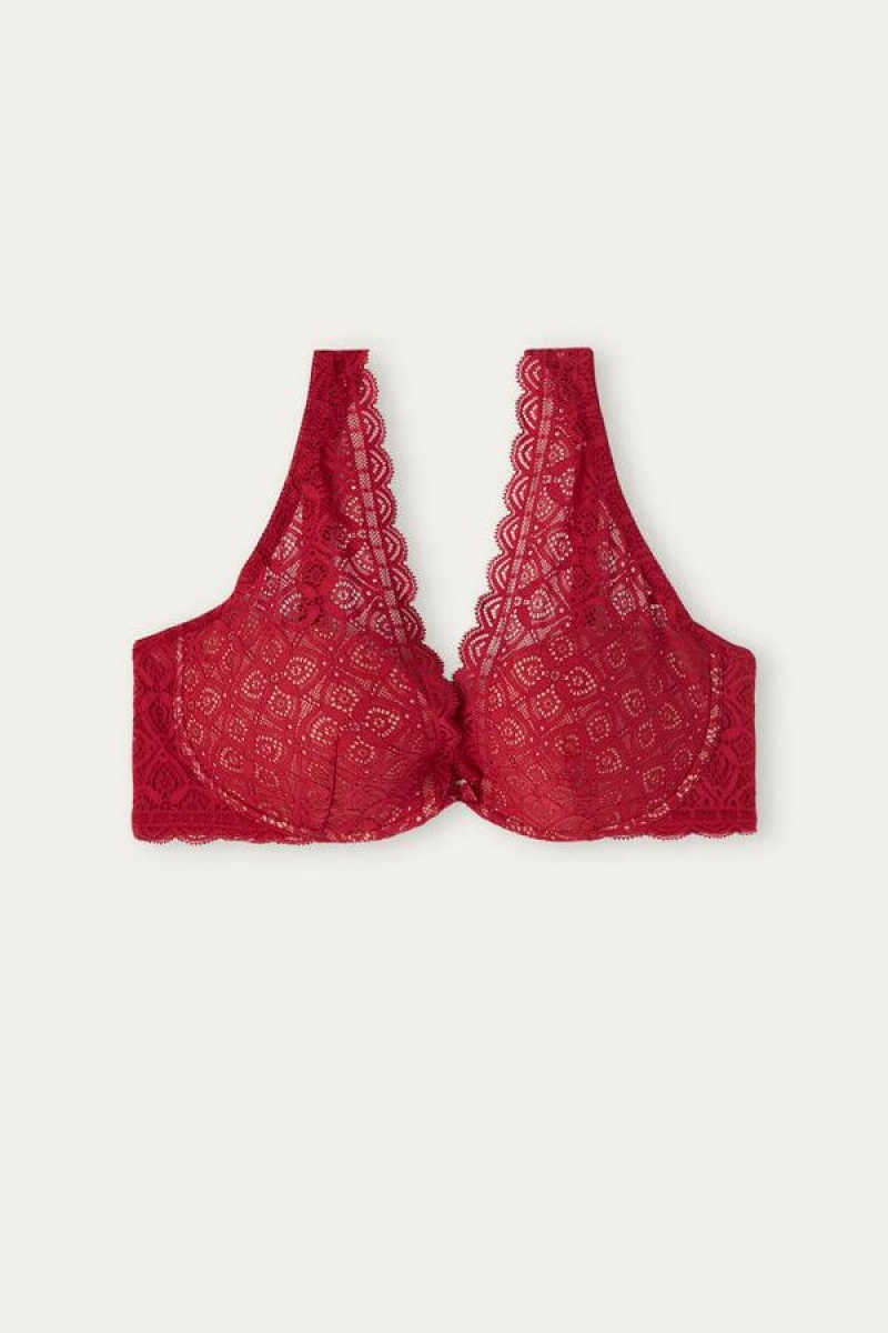 Intimissimi Elena Balconette in Lace Women's Bras Red | USA 1578XFU