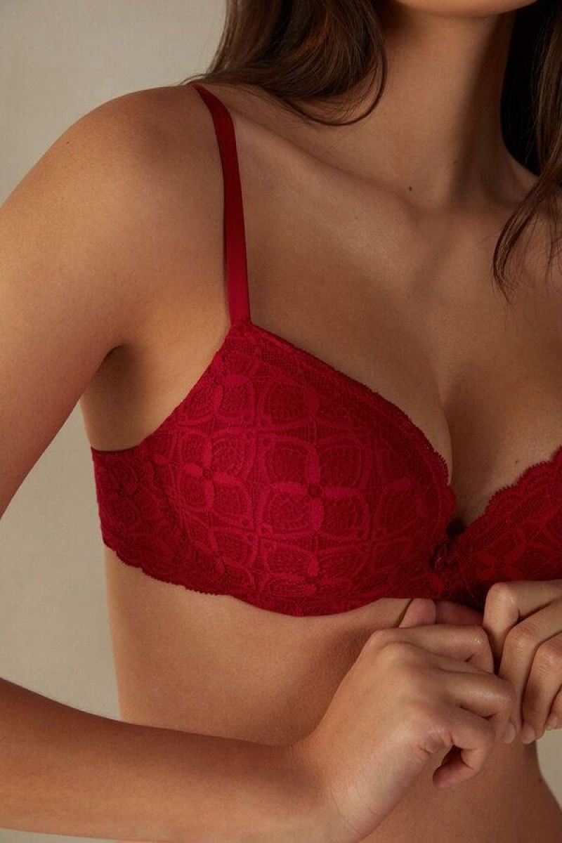 Intimissimi Elettra Super Push-up in Lace Women's Bras Red | USA 1307PQC