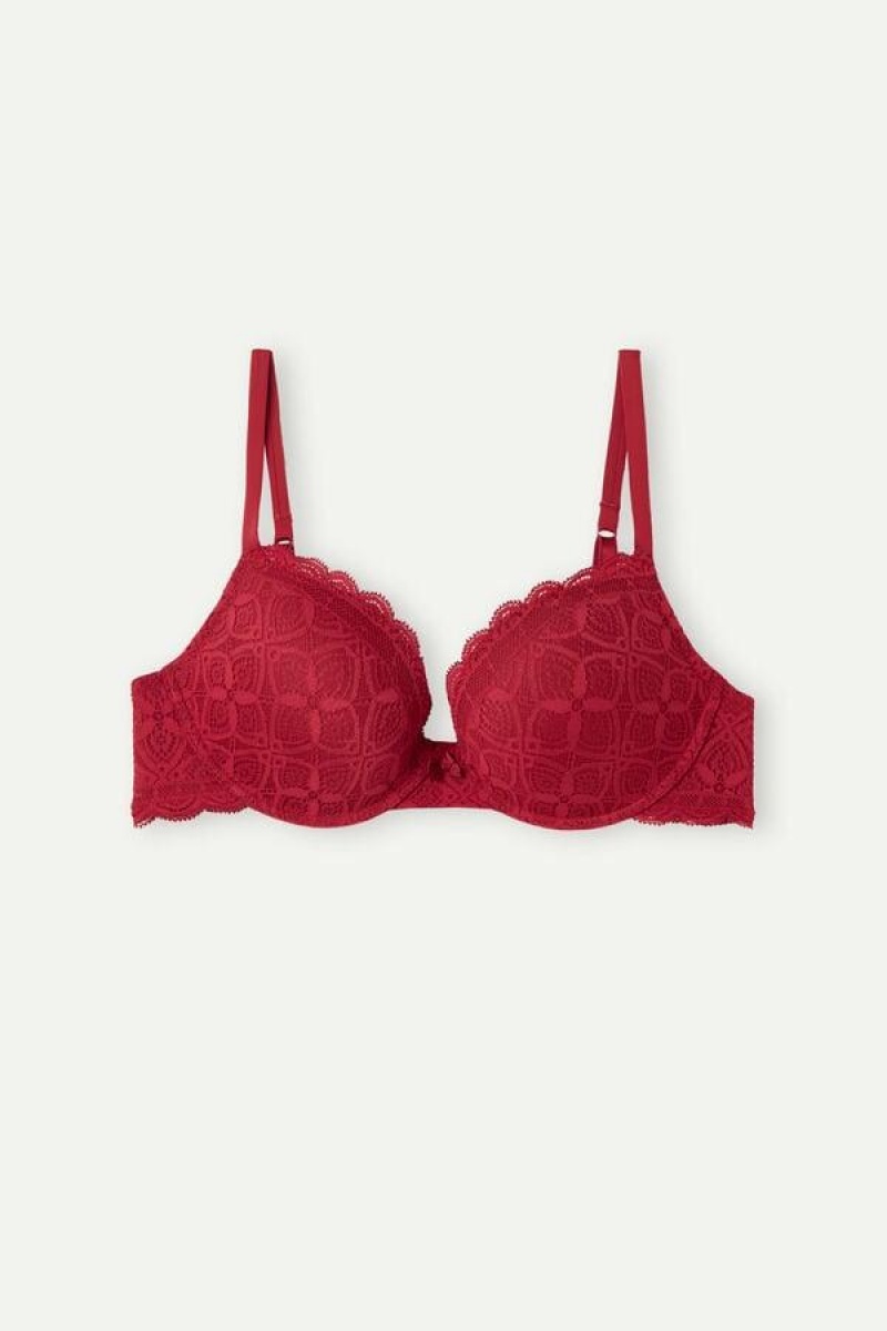 Intimissimi Elettra Super Push-up in Lace Women's Bras Red | USA 1307PQC