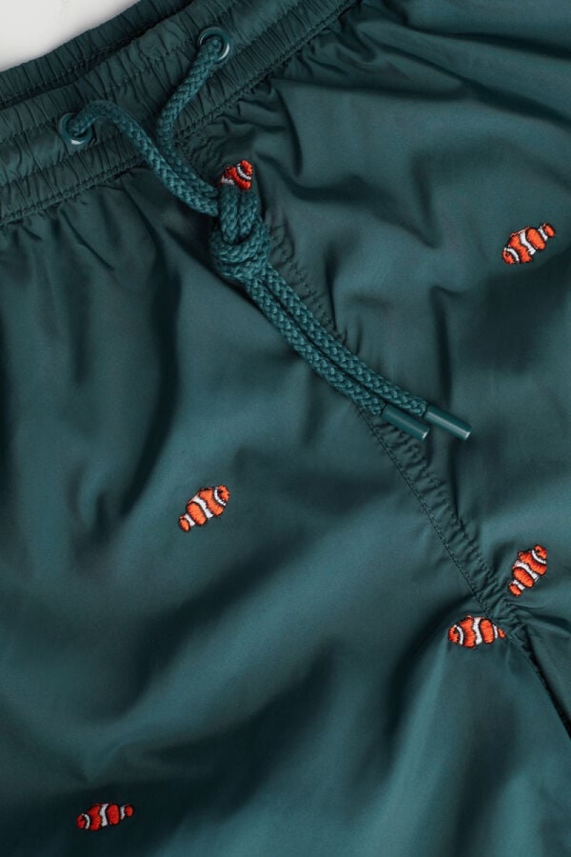 Intimissimi Embroidered Clownfish Men's Swim Trunks Dark Green | USA 2741DNM