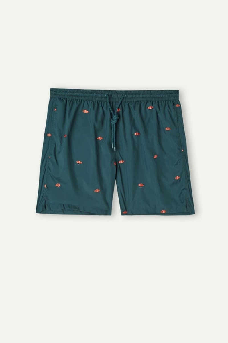 Intimissimi Embroidered Clownfish Men\'s Swim Trunks Dark Green | USA 2741DNM