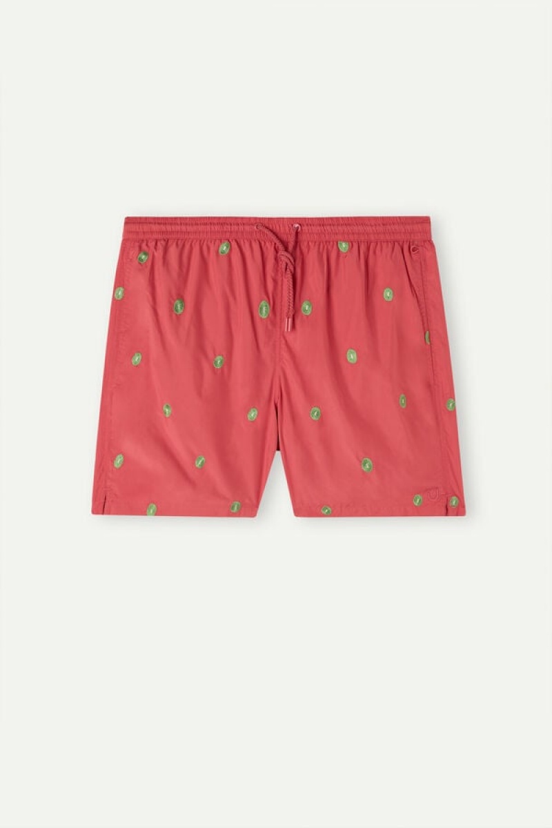 Intimissimi Embroidered Kiwi Men's Swim Trunks Dark Pink | USA 2737JJC