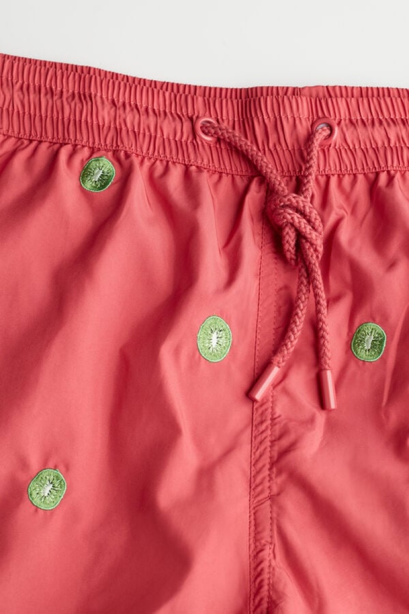 Intimissimi Embroidered Kiwi Men's Swim Trunks Dark Pink | USA 2737JJC