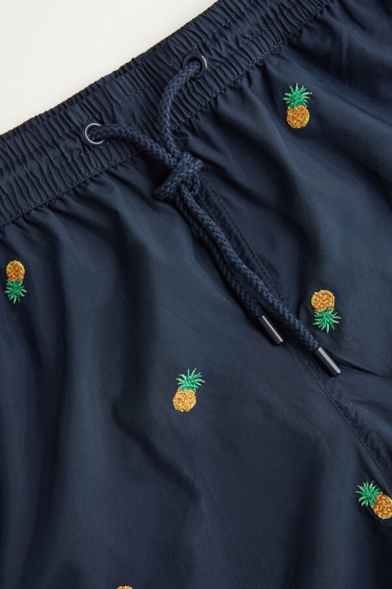 Intimissimi Embroidered Pineapple Men's Swim Trunks Blue | USA 2745ORR