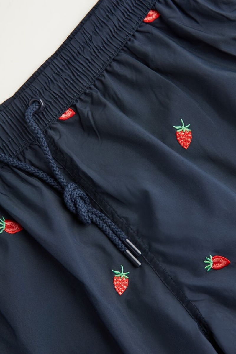 Intimissimi Embroidered Strawberry Men's Swim Trunks Blue | USA 2759XFK