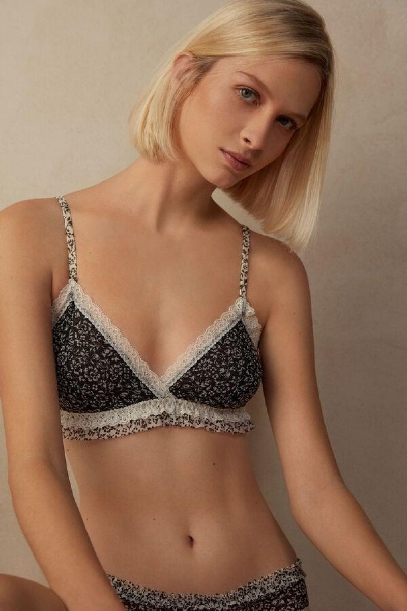 Intimissimi Emma A Floral Affair Triangle Women's Bras Black | USA 1159KIR