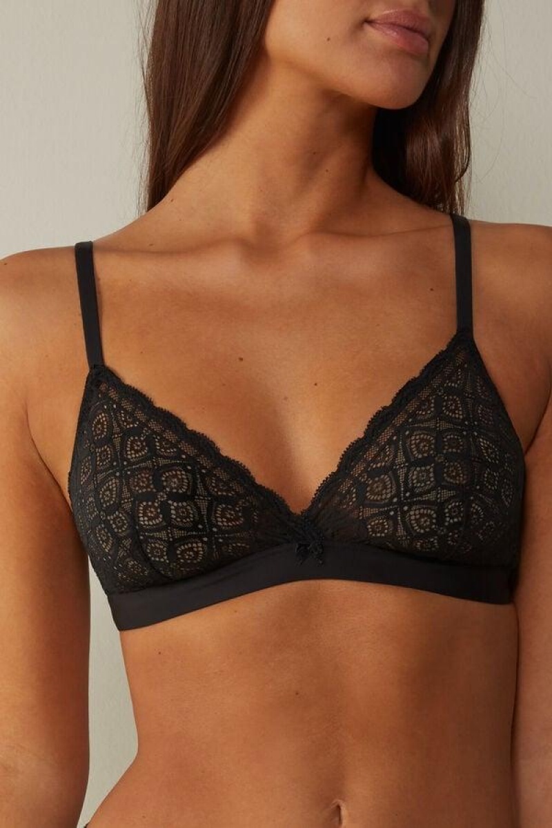 Intimissimi Emma Triangle in Lace Women\'s Bras Black | USA 1133KIR