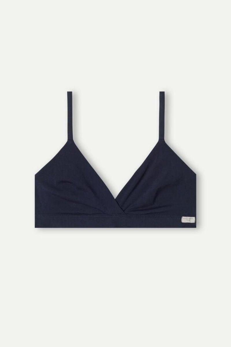 Intimissimi Emma Triangle in Natural Cotton Women's Bras Blue | USA 1172TVJ