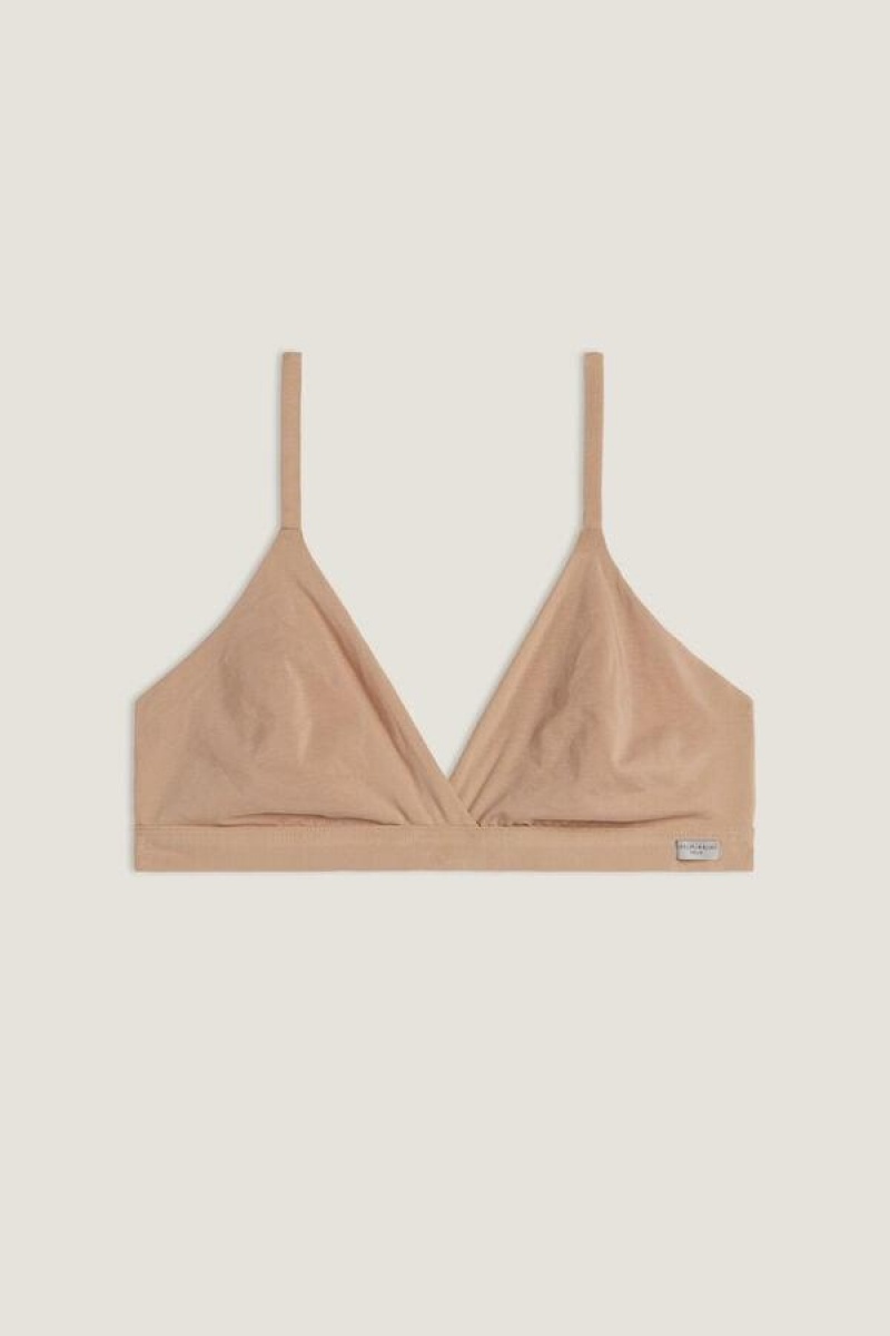 Intimissimi Emma Triangle in Natural Cotton Women's Bras Beige | USA 1430EXG