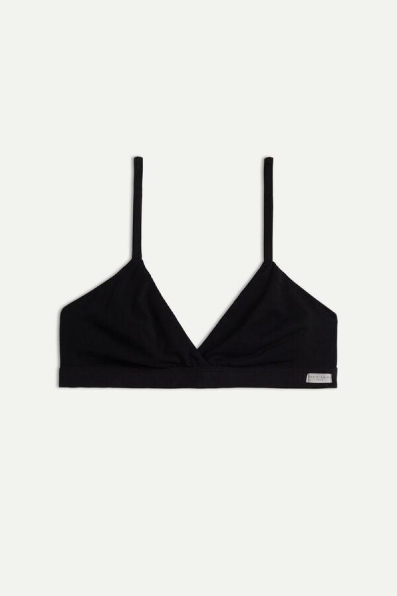 Intimissimi Emma Triangle in Natural Cotton Women's Bras Black | USA 1432TVJ