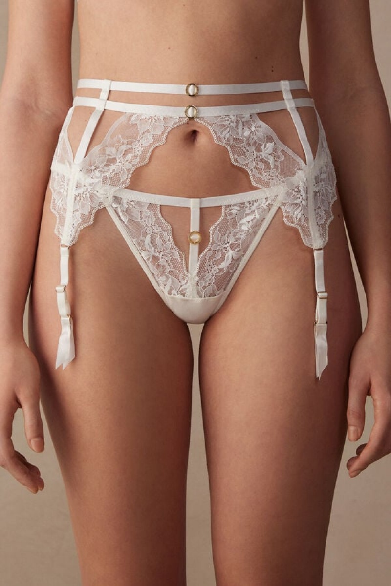 Intimissimi Fearless Femininity Garter Belt Women\'s Lingerie White | USA 1898EXG