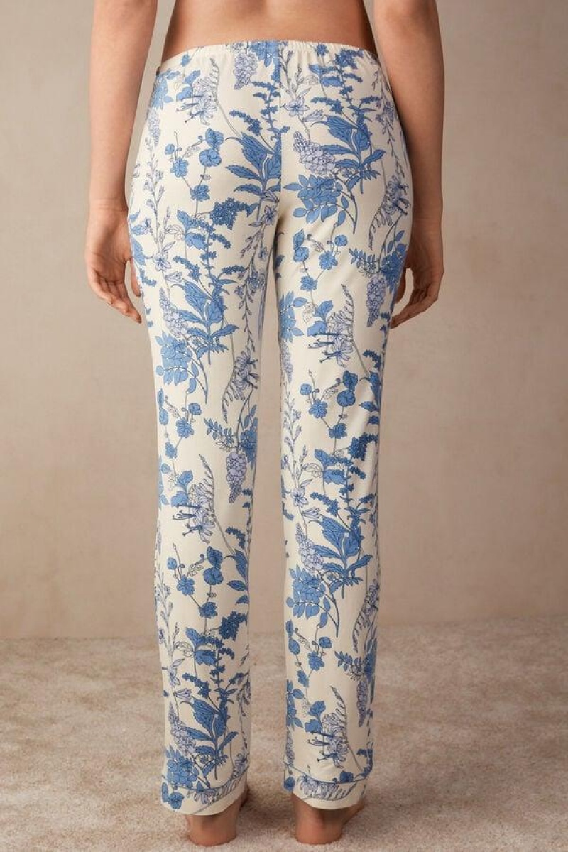 Intimissimi Feeling Beautiful Full Length Modal Pants Women's Pajamas White / Blue | USA 2029RWH