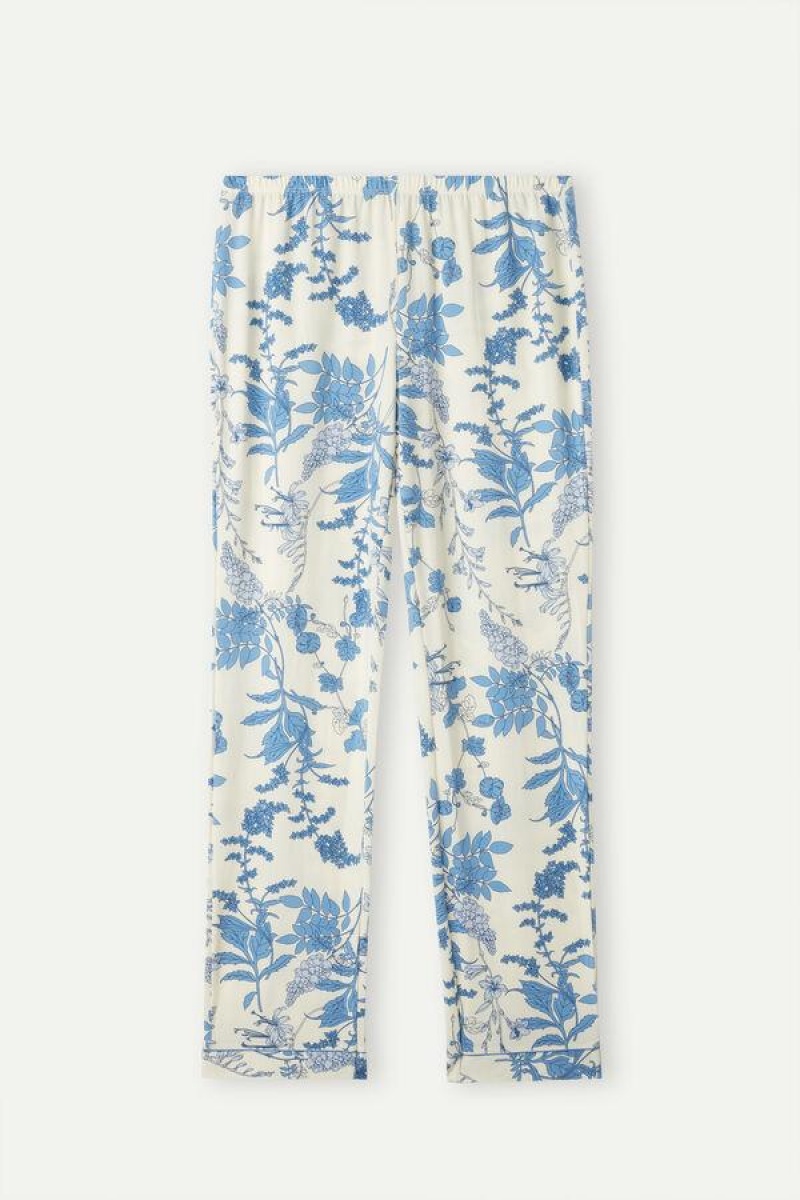 Intimissimi Feeling Beautiful Full Length Modal Pants Women's Pajamas White / Blue | USA 2029RWH