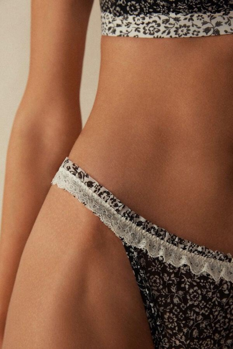 Intimissimi Floral Affair Brazilian Women's Panties Black / White | USA 2505EXB